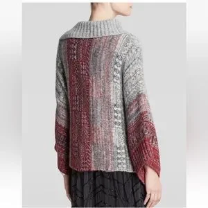 Pull Poncho Free People "Willow" - Taille XS, Col Vachette, Rouge (Neuf Avec Étiquettes)